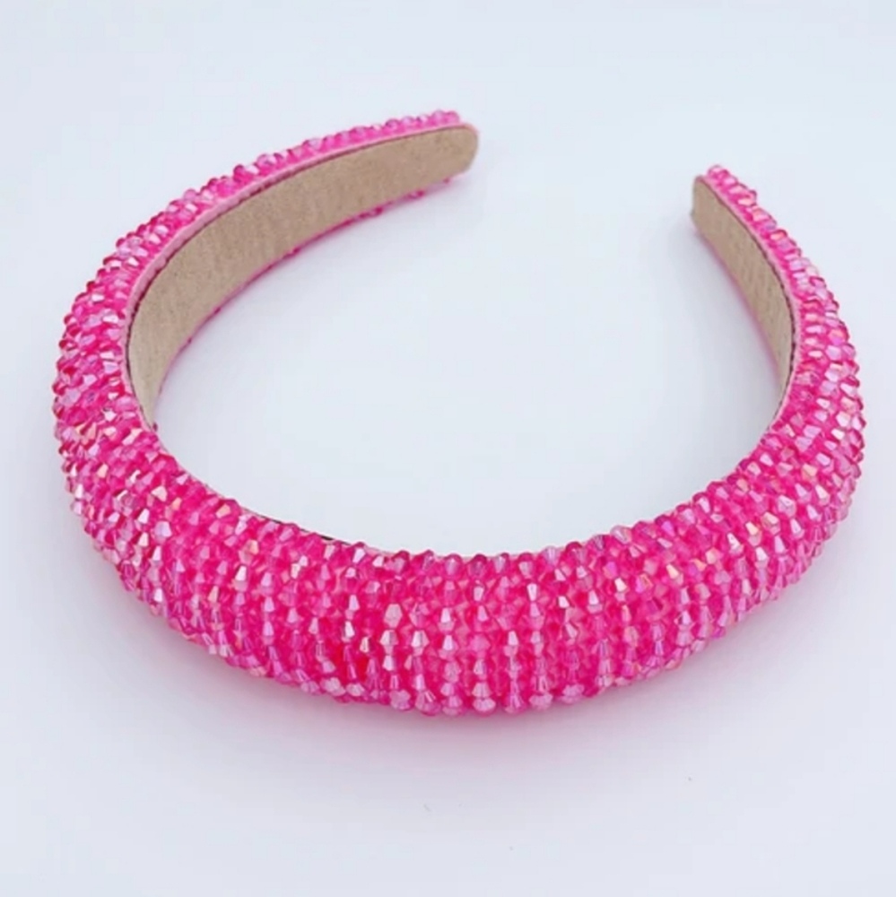 Headband Hot Pink Beaded Rhinestone Headband